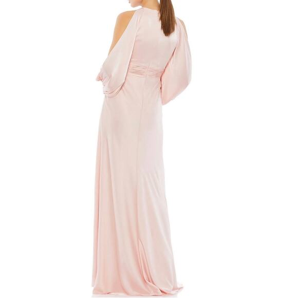 Mac Duggal Blush Pink Tied Keyhole Cold Shoulder Bishop Sleeve Gown Size 14 - Picture 2 of 7